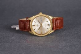 GENTLEMENS OMEGA SEAMASTER 18CT GOLD AUTOMATIC DAY DATE WRISTWATCH REF. 166032, circular brushed