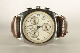 GENTLEMENS DUNHILL CHRONOGRAPH WATCH, circular silver dial with hour markers and arabic numbers,