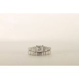 Diamond Wedding Rings Set, ring 1 - centre set with a princess cut diamond, 4 claw set, round