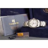 GENTLEMENS GRAND SEIKO DATE WRISTWATCH W/ BOX & PAPERS REF. SBGX059G, circular white dial with