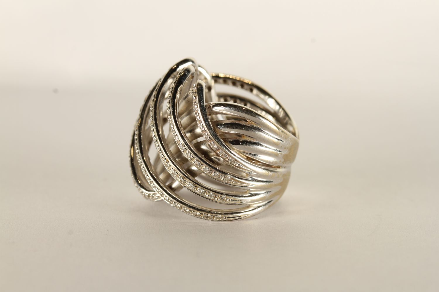 Diamond Swirl Ring, set with round brilliant cut diamonds, stamped 18ct white gold, finger size K - Image 2 of 2