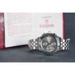 GENTLEMENS TUDOR CHRONOMATIC CHRONOGRAPH WRISTWATCH W/ BOX & PAPERS REF. 79380, circular triple