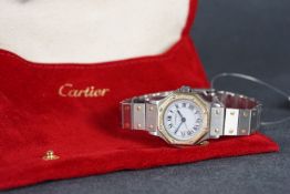 LADIES CARTIER SANTOS AUTOMATIC WRISTWATCH, circular white dial with black roman numeral hour
