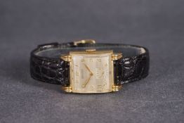 VINTAGE 14CT LONGINES DECO DRESS WATCH, square dial with gilt Arabic numerals, subsidiary seconds