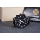 GENTLEMENS WANCHER CHRONOGRAPH WRISTWATCH W/ BOX & GUARANTEE, circular black twin register dial with