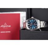 NEW OLD STOCK ALPINA AUTOMATIC AL525X5AQ6, circular blue dial, luminous hour markers, stainless