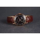 VINTAGE 18CT ROSE GOLD JAEGER-LECOULTRE, circular black dial with rose gold baton and Arabic