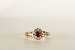 Burma Ruby and Diamond Ring, centre set with a burma ruby, 4 claw set, surrounded by diamonds,