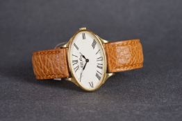 GENTLEMENS ROY KING VERMEIL WRISTWATCH, oval white dial with black roman numeral hour markers and