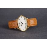 GENTLEMENS ROY KING VERMEIL WRISTWATCH, oval white dial with black roman numeral hour markers and