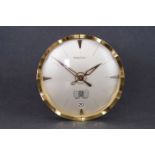 VINTAGE JAEGER LECOULTRE DESK CLOCK, circular silver dial with gold applied and painted hour markers