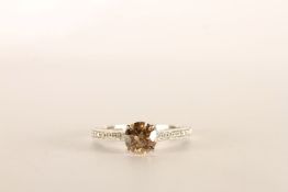 Cognac diamond ring, set with a single cognac diamond to the centre, 4 claw set, diamond set