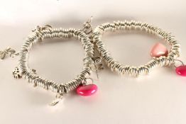 2 x Links of London Bracelets, Bracelet 1 - set with 2 coloured heart charms, approximate size 17cm,