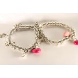 2 x Links of London Bracelets, Bracelet 1 - set with 2 coloured heart charms, approximate size 17cm,