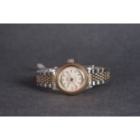 LADIES ORIS AUTOMATIC WRISTWATCH, circular two tone dial with gold hour markers and cathedral hands,