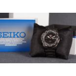 SEIKO WORLD TIMER AUTOMATIC SPORTS, 4R36 - 00G0 WITH BOX AND PAPERS, black dial with day / date