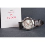 GENTLEMENS TUDOR CHRONOMATIC CHRONOGRAPH WRISTWATCH W/ BOX & PAPERS REF. 79380, circular triple