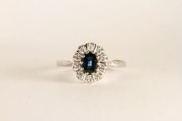 Sapphire and Diamond Ring, stamped 18ct white gold, finger size N.