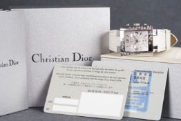 LADIES CHRISTIAN DIOR CHRONOGRAPH WRISTWATCH W/ BOX & PAPERS, square triple register dial with