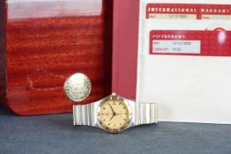 GENTLEMENS OMEGA CONSTELLATION WRISTWATCH W/ BOX & PAPERS REF. 12121000, circular textured gold dial