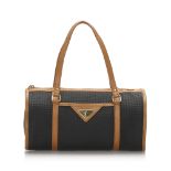 YSL Canvas Shoulder Bag, this shoulder bag features a pvc body with leather trim, a front exterior