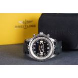 GENTLEMENS BREITLING CHRONOSPACE ANALOG/DIGITAL WRISTWATCH W/ TRAVEL CASE & BOOKLETS, circular to