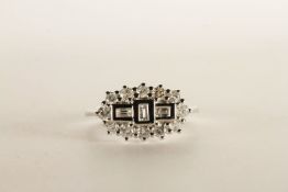 Diamond Boat Cluster Ring, set with baguette cut and round brilliant cut diamonds totalling