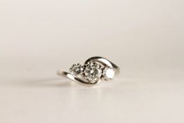 Diamond Trilogy Ring, set with 3 round brilliant cut diamonds, claw set, stamped 18ct white gold,