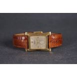 VINTAGE 14CT JULES JURGENSEN DECO DRESS WATCH, rectangular dial with dot and baton gold hour