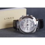 GENTLEMENS LINKS OF LONDON CHRONOGRAPH WRISTWATCH W/ BOOKLET, circular triple register two tone dial