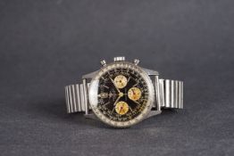 GENTLEMENS BREITLING NAVITIMER CHRONOGRAPH WRISTWATCH REF. 806, circular black gloss triple register