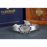 LADIES FABERGE SAPPHIRE & DIAMOND SET 18CT WHITE GOLD LTD EDITION WRISTWATCH W/ BOX & PAPERS REF