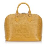 Louis Vuitton Epi Alma PM, the Alma PM features an epi leather body, rolled handles, a top zip