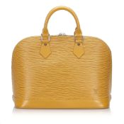 Louis Vuitton Epi Alma PM, the Alma PM features an epi leather body, rolled handles, a top zip