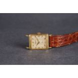 VINTAGE 14CT LONGINES, rectangular dial with arrow and Arabic numeral hour markers, faceted glass,