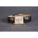 VINTAGE 18CT JAEGER-LECOULTRE REFERENCE 1900, square quarted dial with gold baton hour markers,