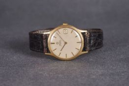 VINTAGE 9CT OMEGA AUTOMATIC, circular dial with black baton hour markers, date aperture, inner