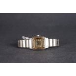 LADIES CARTIER SANTOS STEEL & GOLD WRISTWATCH REF. 1567, square gold brushed dial with gold roman