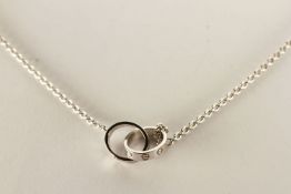 Cartier Love Necklace, 2 interlocking rings, stamped 18ct white gold, lobster clasp, approximate