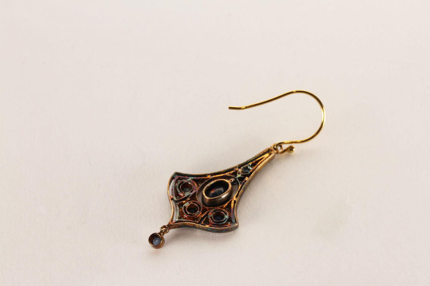 Pair of Sapphire and Diamond Flared-Design Drop Earrings, set with sapphires and diamonds, fish hook - Image 2 of 2