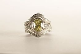 3 x Rings, Ring 1 - centre set with a natural fancy yellow diamond totalling approximately 1.40ct,