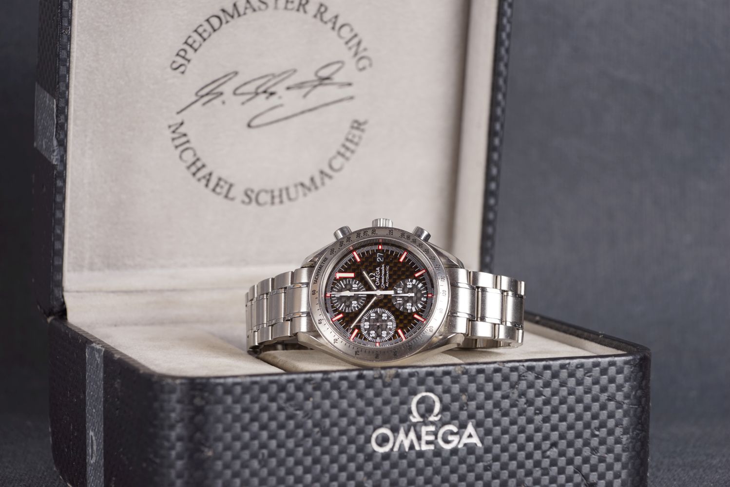 GENTLEMENS OMEGA SPEEDMASTER LTD EDITION MICHAEL SCHUMACHER 03130/11111 AUTOMATIC WRISTWATCH W/ BOX, - Image 4 of 4