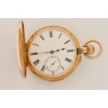 Early 20th C Quarter Repeater 18ct Pocket watch, demi hunter case, white porcelain dial with applied