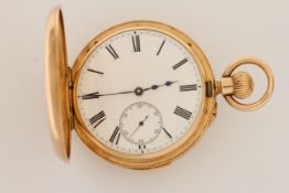 Early 20th C Quarter Repeater 18ct Pocket watch, demi hunter case, white porcelain dial with applied
