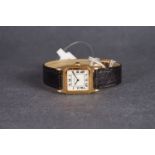 LADIES CARTIER SANTOS 18CT GOLD WRISTWATCH, rounded square beige dial with black roman numeral