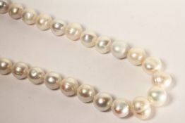 White Cultured Pearl Necklace, ranging from approximately 11.4mm - 16.3mm, stamped 9ct white gold