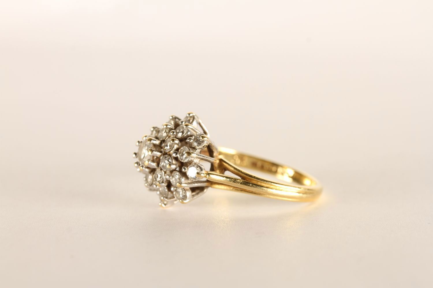 Diamond Cluster Flower Ring, set with diamonds, claw set, stamped 18ct yellow gold, finger size N - Image 2 of 3