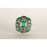 Victorian-Style Emerald and Diamond Ring, set with calibre cut emeralds and round brilliant cut