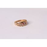 Victorian 15ct Ruby and pearl set band, hallmarked chester 15ct 1888, 2.6g