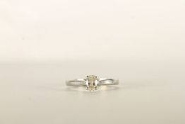 Diamond Solitaire Ring, set with an oval cut diamond, 4 claw set, stamped platinum, finger size N.